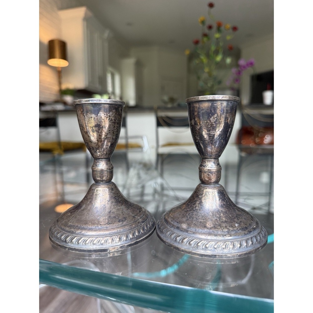 Pair Of Duchin Creation Sterling Silver Weighted Candlestick Candle holder 4.5"‎